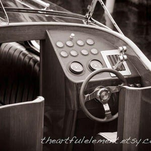 Boat photography, Sepia Prints, Vintage boat photo, Lake house art, Boating decor , Classic wooden boat helm