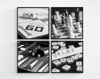 Board Game Wall Art, Set of 4 Prints, Game Room Decor for Play Room or Man Cave | Print or Canvas