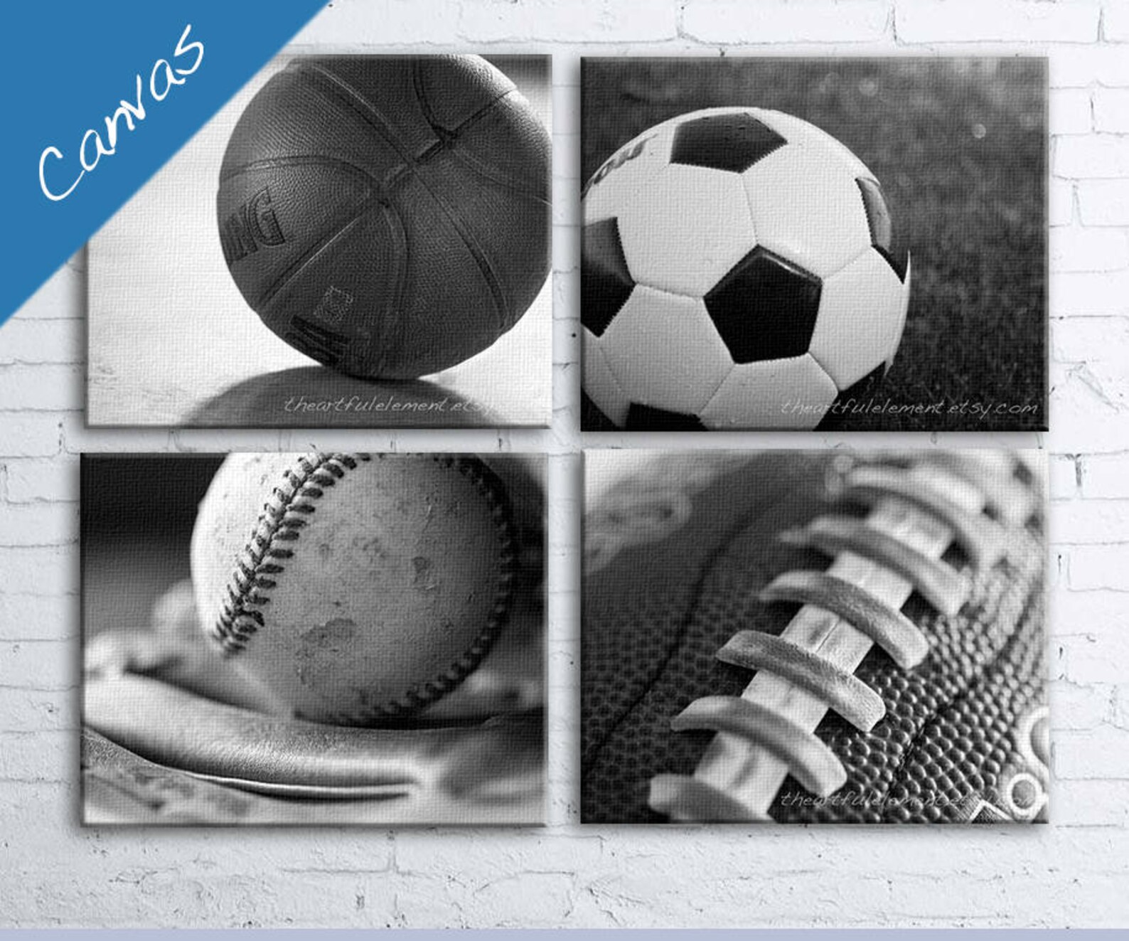 Black and White Art Canvas Wall Art Sports Decor Set of 4 Etsy