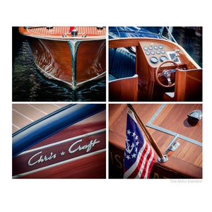 Vintage Boat Print Set, Set of 4 photographs, Classic Woodys, Lake house decor, Nautical wall art
