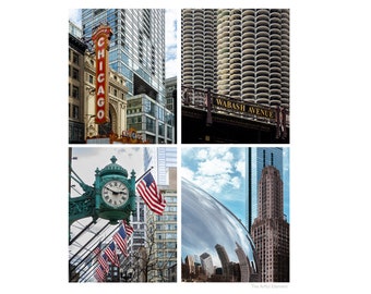 Chicago Wall Art Print Set, Set of 4 Prints, Downtown Chicago Photography Apartment Decor