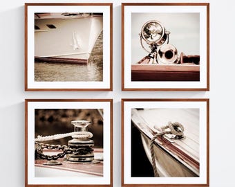 Nautical Art, Set of 4 Boat Pictures, Vintage Style for Lake or Coastal Cottage | Print or Canvas