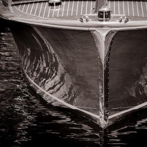 Boat art, Lake house decor, Nautical decor, Wooden boat photography Sepia print Vintage boat, Wood & Chrome boat bow