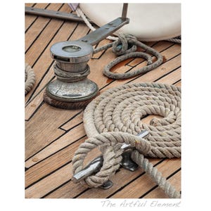 Nautical Decor, Boat Deck, Rope & Cleat Fine Art Photography, Coastal Boat Art, Vintage Wooden Sailboat decor