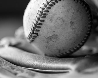 Baseball Print, Black & White Sports Decor, Boys room art, Baseball and Glove Photograph on Print, Canvas or Metal