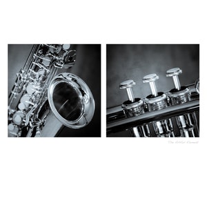 Music Decor, Jazz Art, Set of 2 Prints, Saxophone & Trumpet Wall Art Set image 1