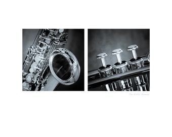 Music Decor, Jazz Art, Set of 2 Prints, Saxophone & Trumpet Wall Art Set