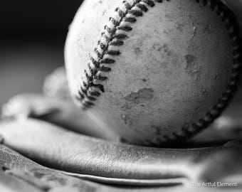 Baseball Print, Black & White Sports Decor, Boys room art, Baseball and Glove Photograph on Print, Canvas or Metal