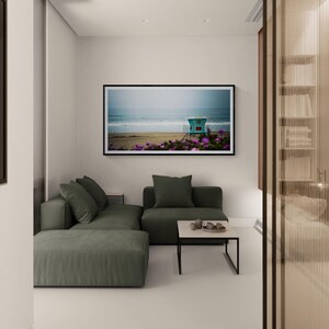 California Coastal Wall Art, Lifeguard Tower on Monterey Bay's Sunset Beach, Large Artwork Panorama | Print, Canvas or Metal afbeelding 3