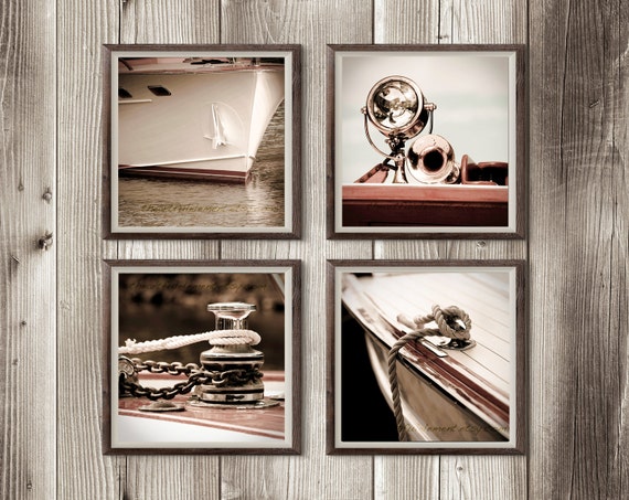 One Day Sale! Lake house decor Nautical wall decor Wall art prints Nautical artwork Beach decor Set of 4 prints / Chris Craft boat art