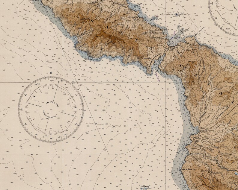 Nautical Map of Santa Catalina Island, Vintage Nautical Chart, California Beach House Decor, Antique Map Wall Art | Print or Canvas image 4
