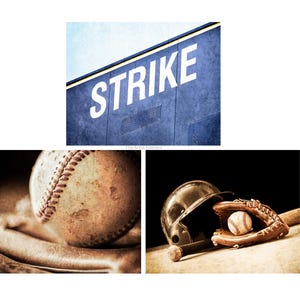 Baseball Wall Art, Vintage Sports Decor for Boys Room, Set of 3 Baseball Themed Prints