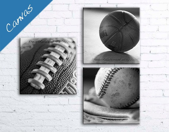 Teen room decor Sports wall decor for boys room Man cave canvas art kids room Sports Basketball Football Baseball set
