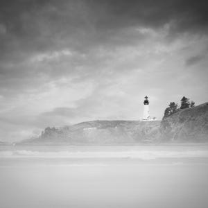 Yaquina Head Lighthouse, Black & White Photography on Print, Canvas or Metal, Oregon Coast, Coastal Landscape