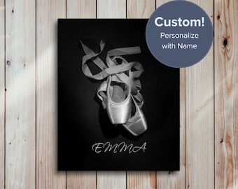 Personalized Ballet Print, Ballet Print with Name, Dance Gift, Ballerina Pointe Decor, Teen Girls Room Decor on Print, Canvas or Metal