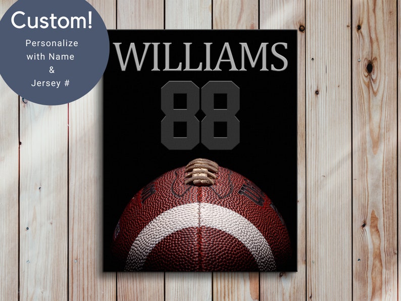 Personalized Football Gift, Football Art with Name, Sports Decor, Football Wall Art for Boys on Print, Canvas or Metal 
