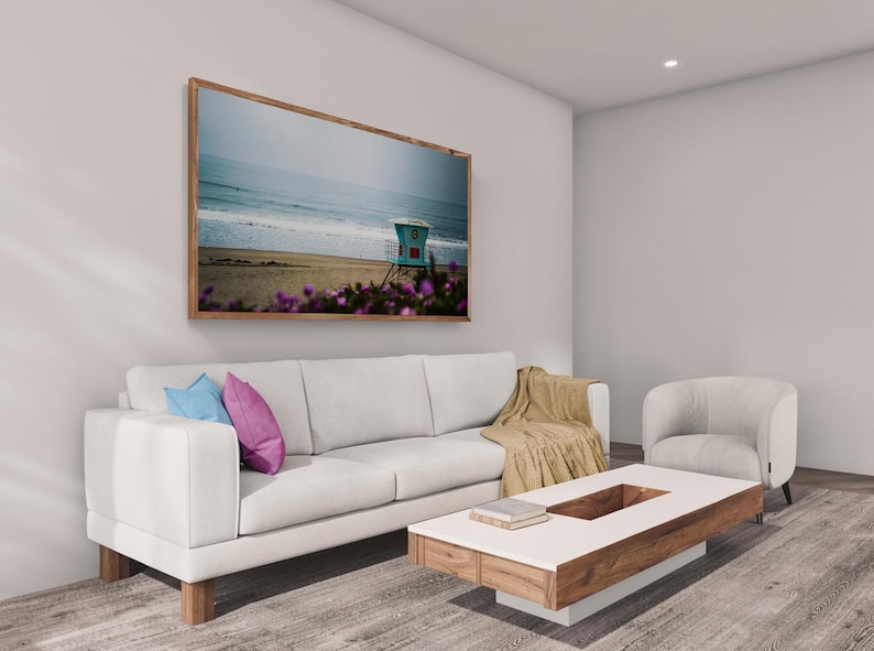 California Coastal Wall Art, Lifeguard Tower on Monterey Bay's Sunset Beach, Large Artwork Panorama | Print, Canvas or Metal afbeelding 4