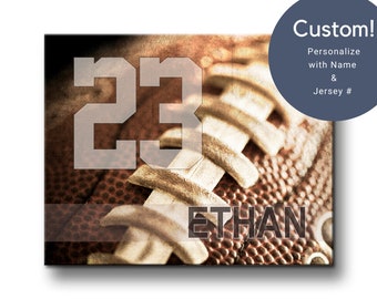 Personalized Football Art with Name, Football Sports Decor, Football player gifts on Print, Canvas or Metal