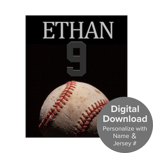 Personalized Baseball PRINTABLE Art, Baseball Gift with Name, Digital Download Print at Home Sports Wall Art Boys Room