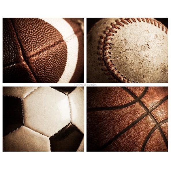 Sports decor, Tween boys room wall art, Vintage sports pictures, Set of 4 prints, Basketball, Football, Baseball, Soccer