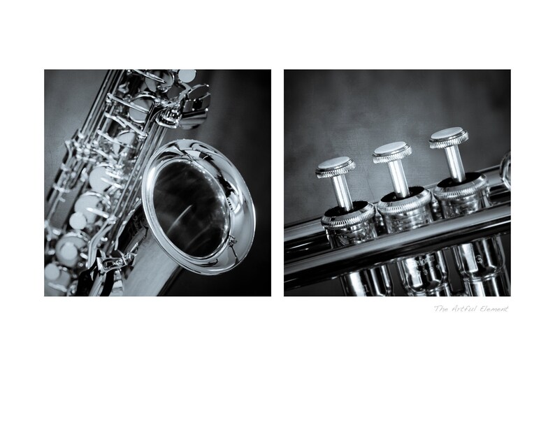 Music Decor, Jazz Art, Set of 2 Prints, Saxophone & Trumpet Wall Art Set image 2