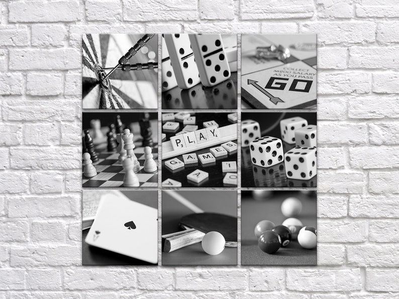 Game Room Wall Art 9 Canvas Set Black and White Photography Etsy