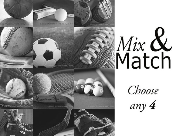 Sports artwork Baseball Soccer Golf Kids room decor Man cave Play room Customized / Mix & Match Set of 4 Sports Wall Art