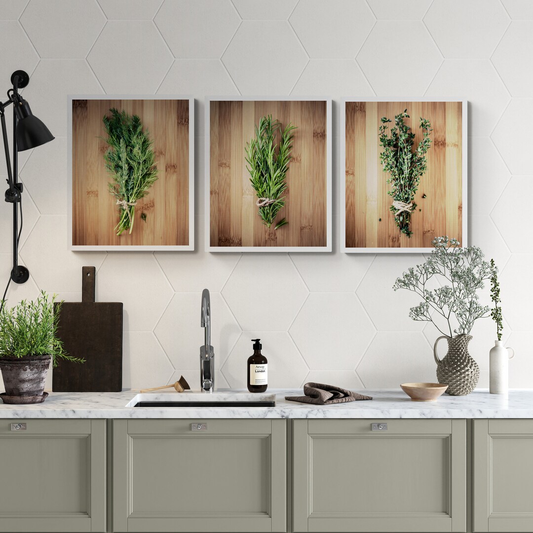 Kitchen Decor, Set of Herb Prints, Cooking Art Set of 3 Kitchen Art ...