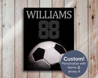 Personalized Soccer Gift, Soccer Player Gift for Girls and Boys, Sports Art, Custom Wall Art with Name on Print, Canvas or Metal