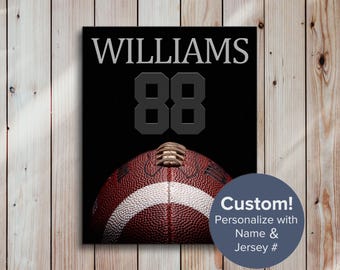 Personalized Football Gift, Football Art with Name, Sports Decor, Football Wall Art for Boys on Print, Canvas or Metal