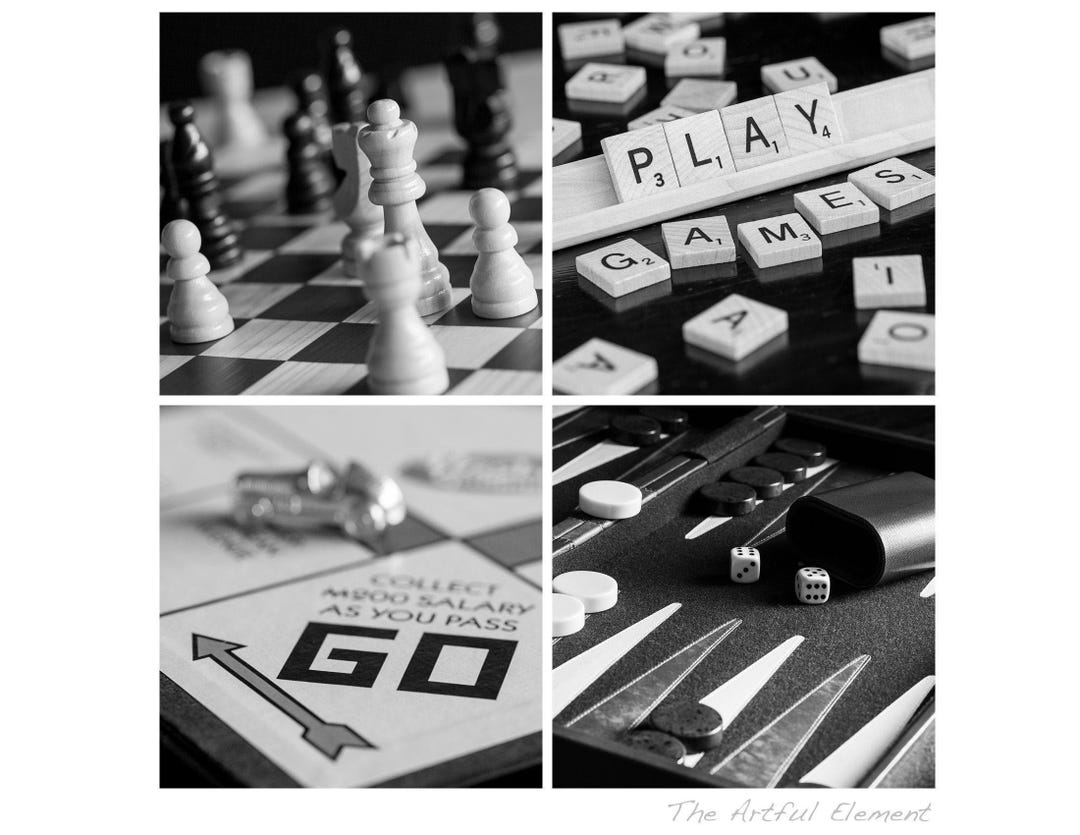 Board Game Wall Art Set of 4 Prints, Game Room Decor, Art Prints for ...