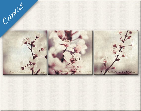 Canvas flower art, Wall decor, Home decor, Set of 3 wall art, Bathroom art, She shed, Spring / Purple blossom canvas set