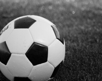 Soccer Picture, Black and White Boys Room Art, Man Cave Decor, Kids Room Sports Art, Soccer Ball on Print, Canvas or Metal