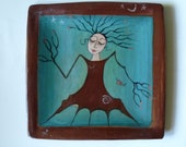 SQUARE TREE LADY PLate, Handmade Plate, Goddess Plate, Nature Plate, Art Dish, Sprite, Wood Nymph