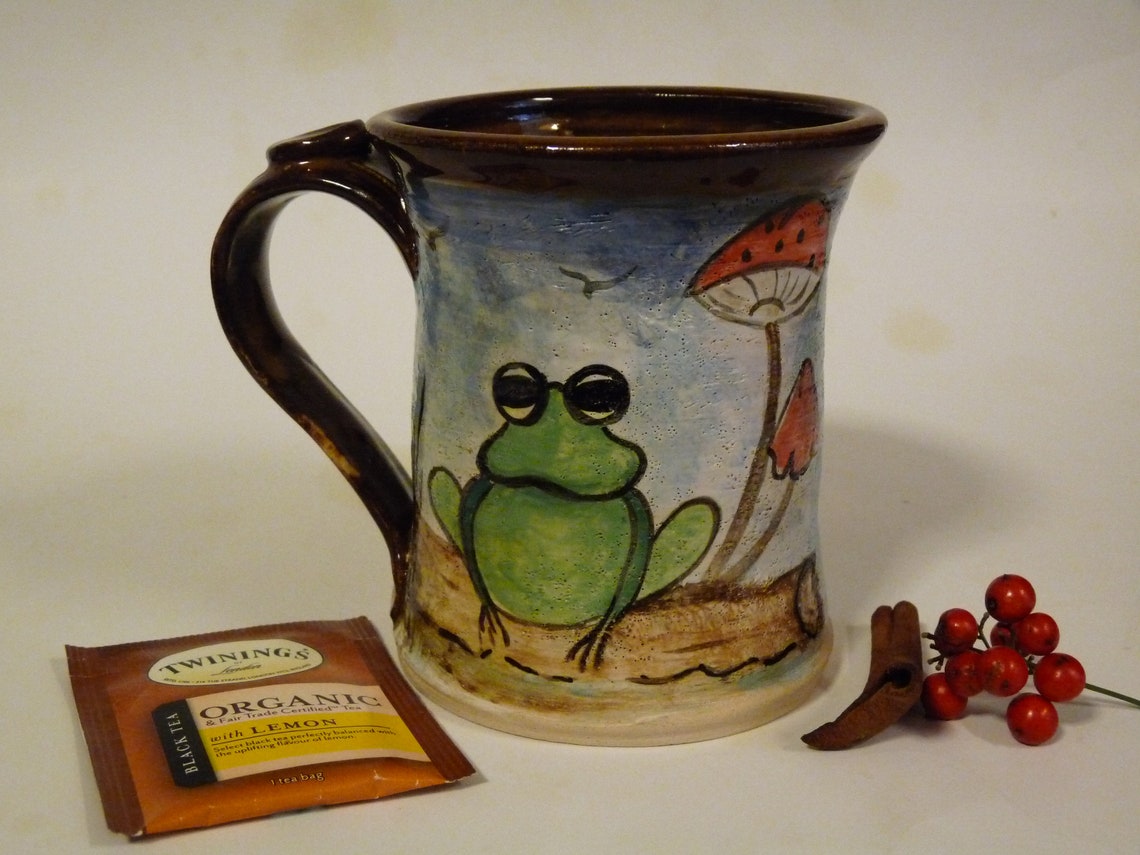 FROG MUG Handmade Mug Blue Mug with FROG Whimsical Frog Etsy