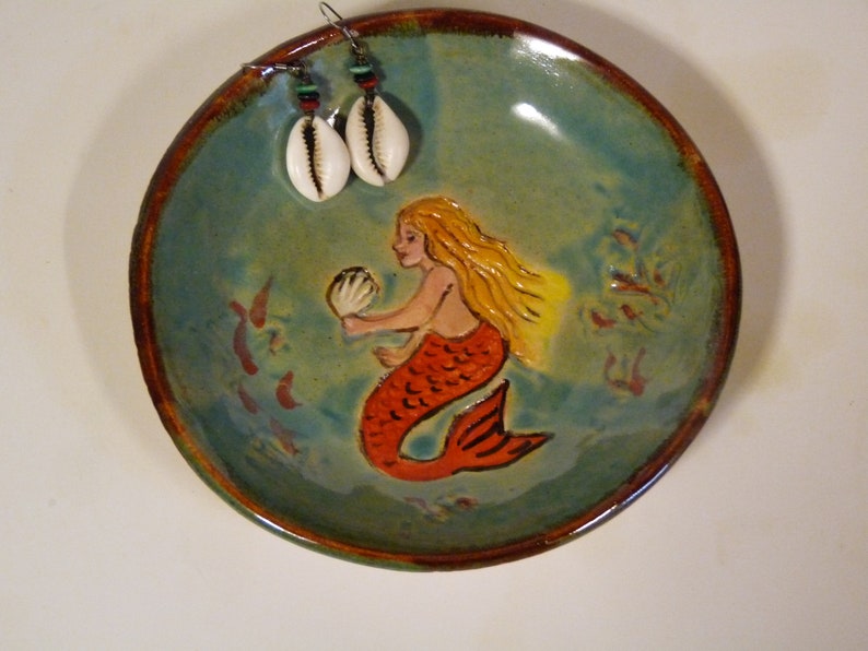 5 12 Mermaid Tea Bag Holder pottery Prep dish Soy Sauce Hostess Gift Herbs Mermaid pottery ring holder MERMAID RING HOLDER