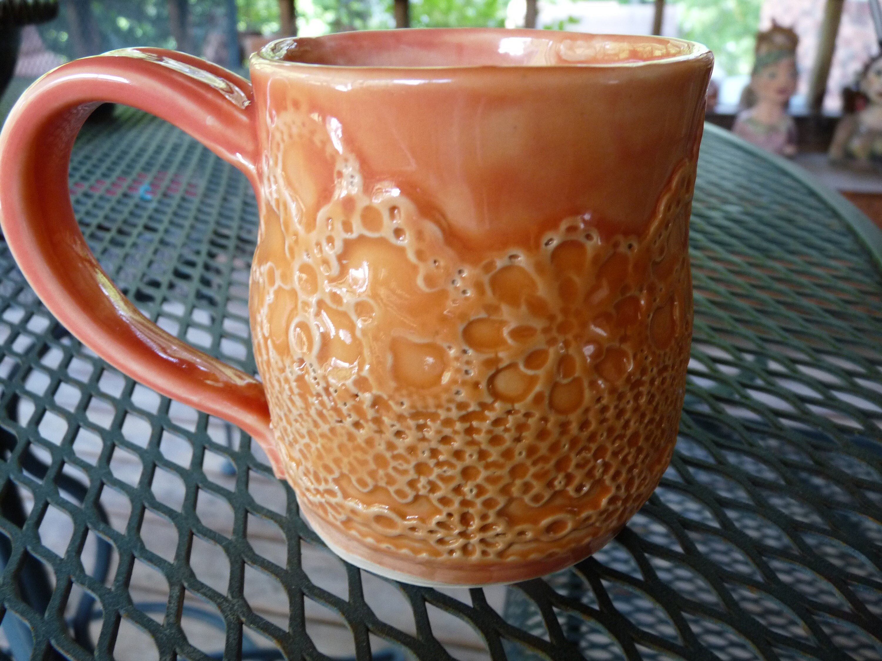 White Lace Mug, Colleen Deiss Designs, Ceramic Coffee Cup, Slab