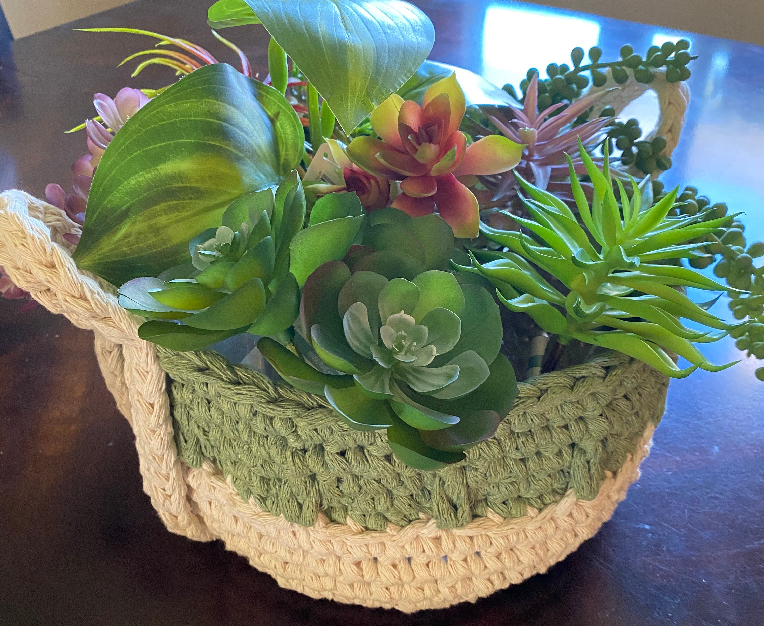 Succulent Basket Hand Made Crochet Gift, Patio Planter, Mom Gift Etsy