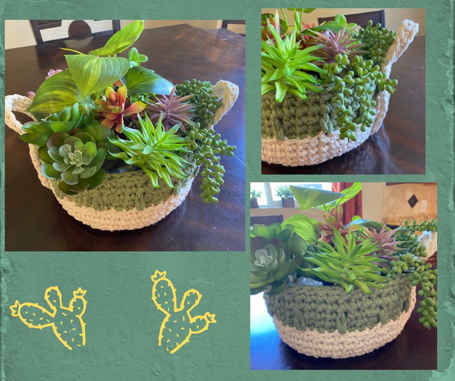 Succulent Basket Hand Made Crochet Gift, Patio Planter, Mom Gift Etsy