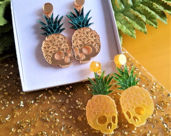 Pineapple skull dangle earrings