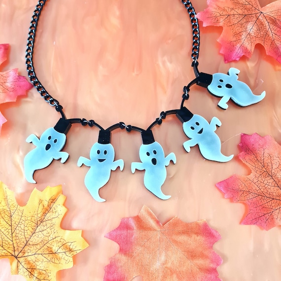 Collana Fantasma Che Si Illumina Al Buio – Set Con Orecchini – Gioielli Halloween Spaventosi Per Donne E Uomini – Ciondolo A Tema Horror - 5
