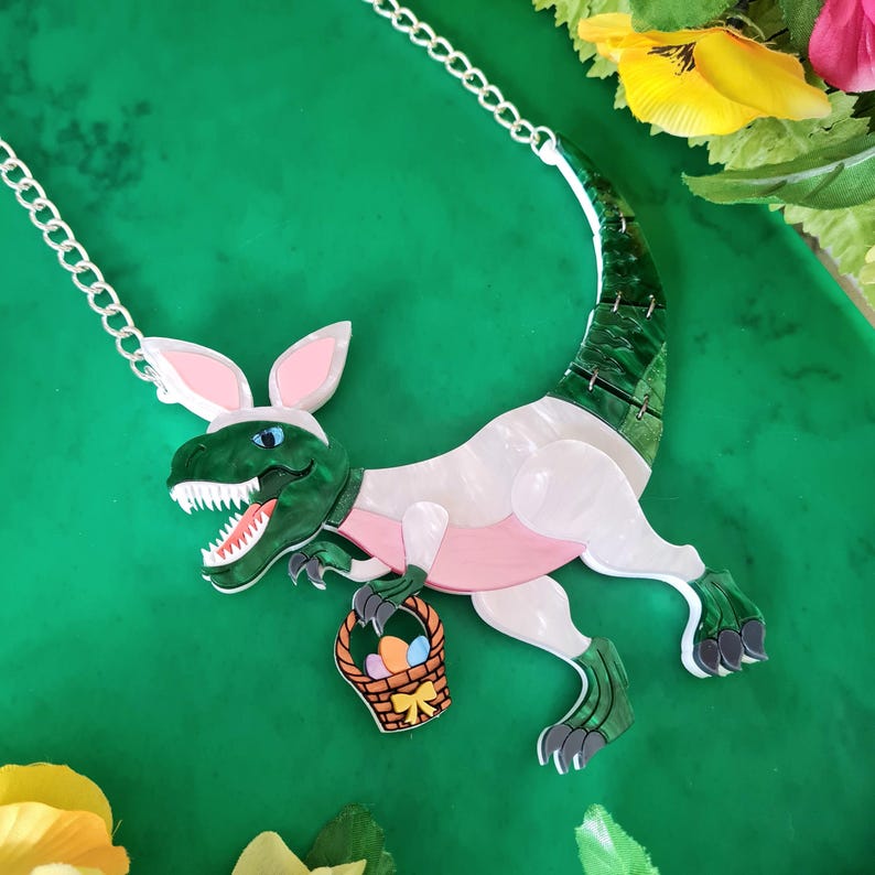 Easter Bunnysaurus T Rex Dinosaur Statement Necklace - Etsy