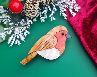 Broche oiseau rouge-gorge