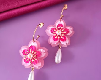 Cherry blossom sakura hoop earrings