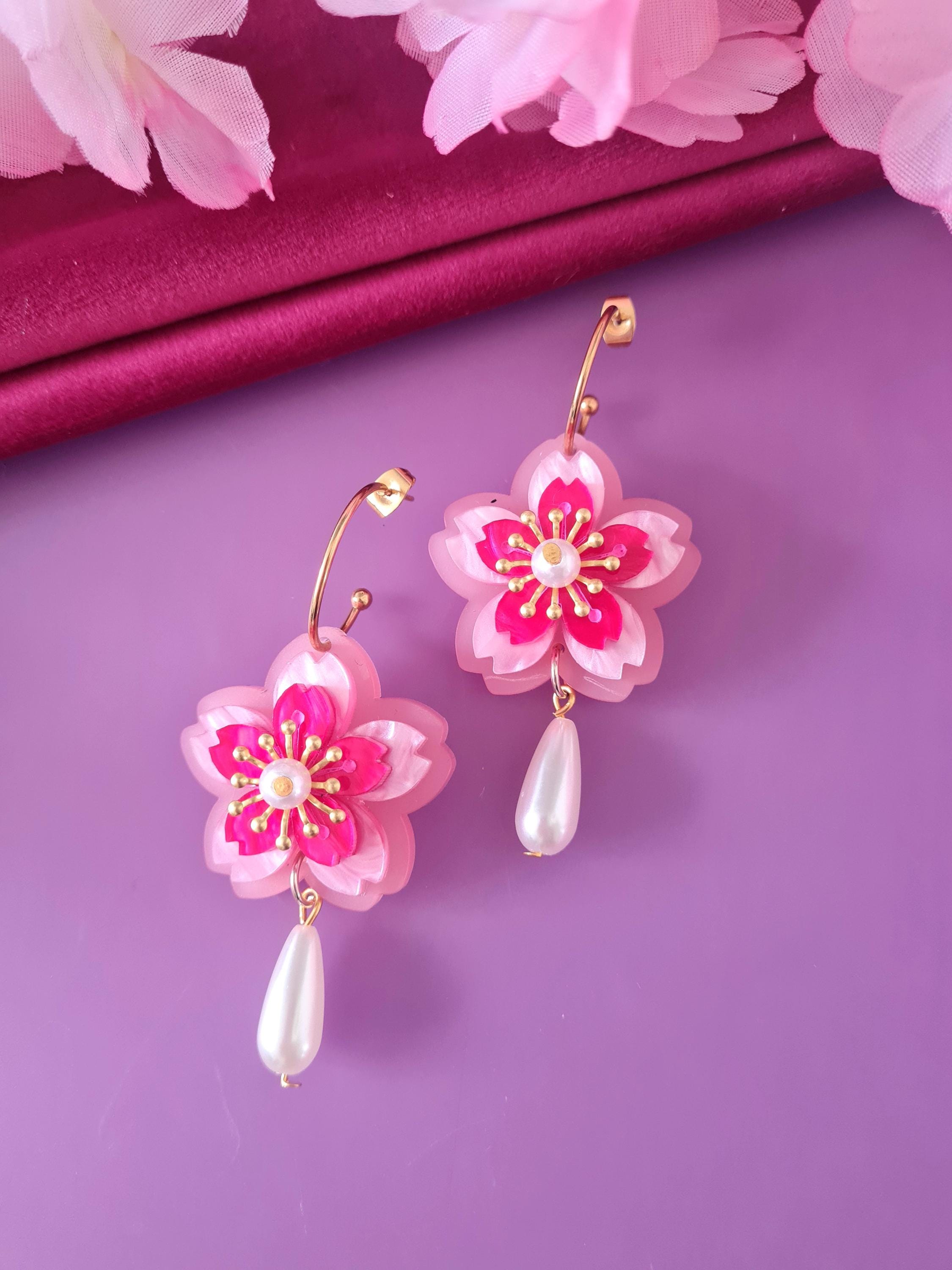 Cerise& フェリィ sakura 桜バージョン イヤリング Cherry Blossom Sakura Hoop Earrings - Etsy