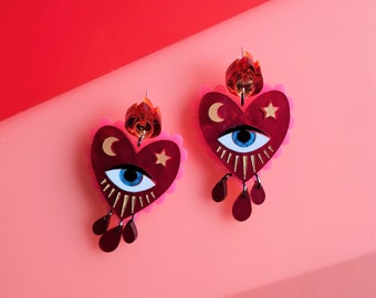 Flaming heart earrings