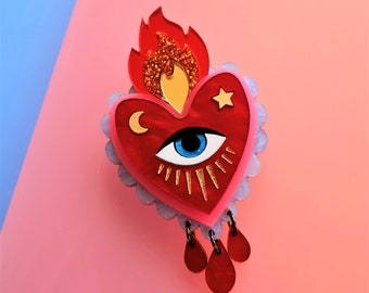 Flaming heart statement brooch