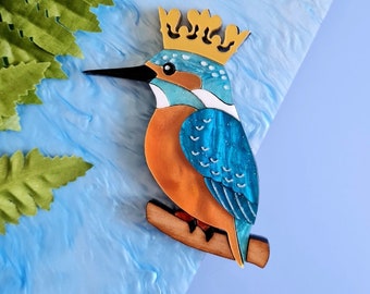 Kingfisher brooch, necklace, bird, river, wildlife, bird lover, laser cut