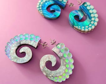Octopus tentacle hoop earrings