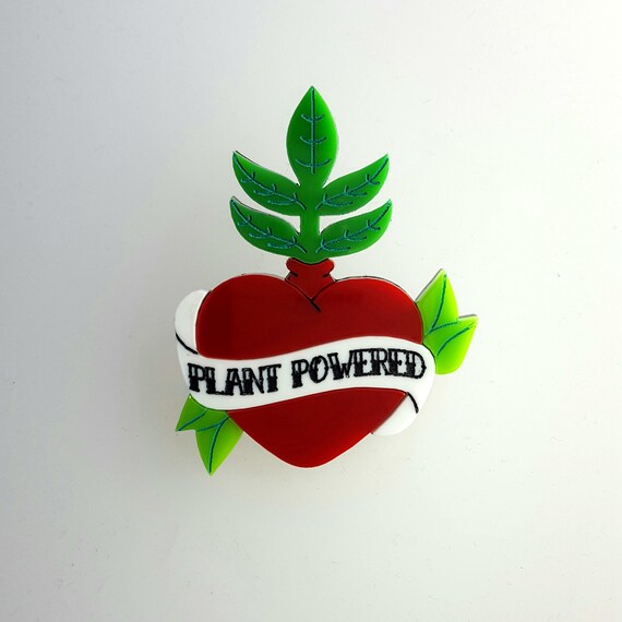 Plant Powered Vegan Vegetarian Tattoo Brooch - Etsy Israel Plant Powered Vegan Vegetarian Tattoo Brooch - Etsy Israel